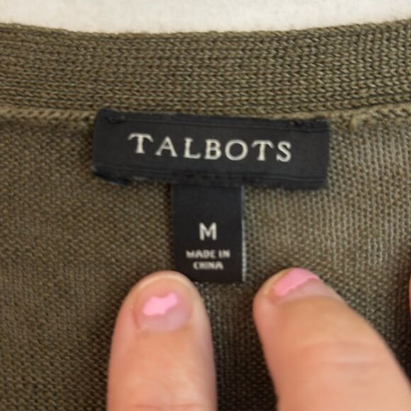 Talbots Women’s 100% linen knit duster long open cardigan Olive Knit Sweater med - Picture 5 of 8